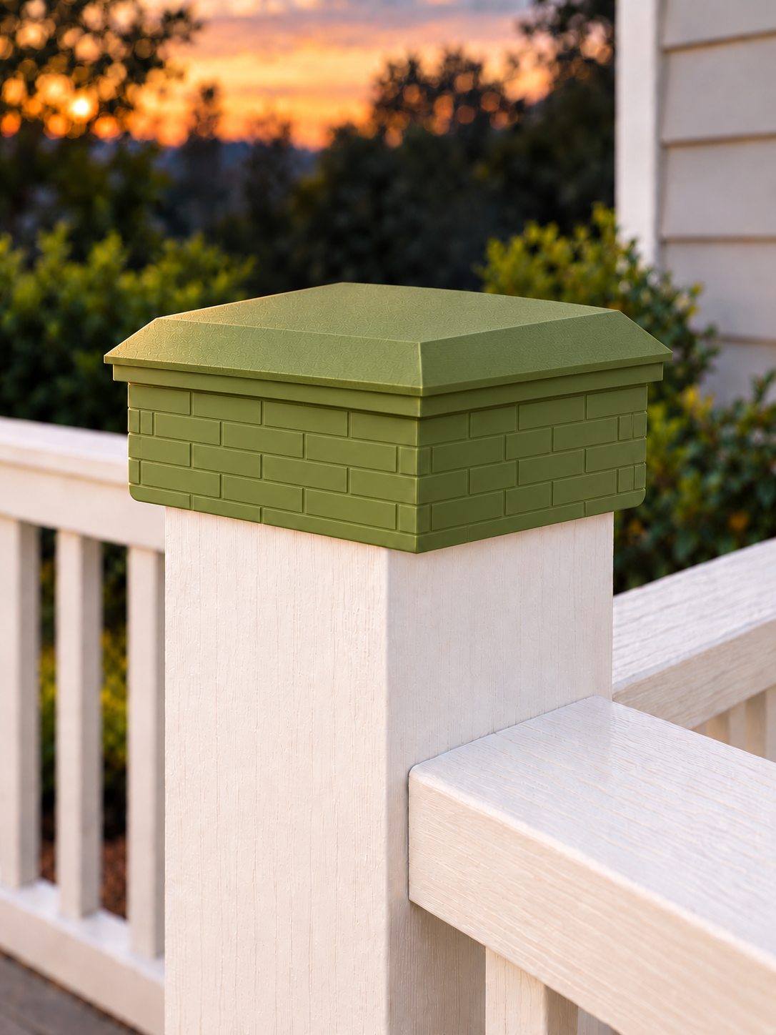 6x6 Post Cap – Low Profile Roof with Brick Base – Natural Green – Fits 5.5″ Posts