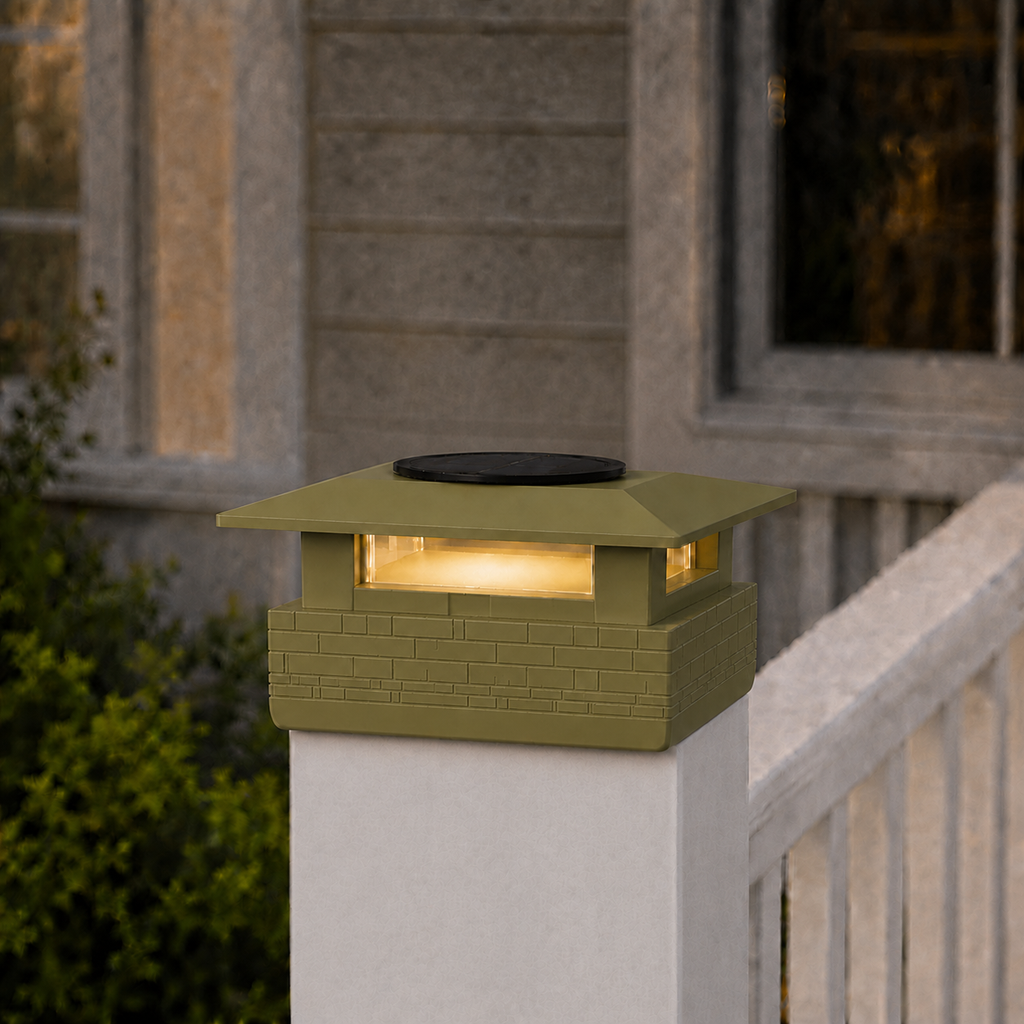 Square Column 4.5-Inch Low-Profile Roof Solar Post Cap Mood Light – Natural Green