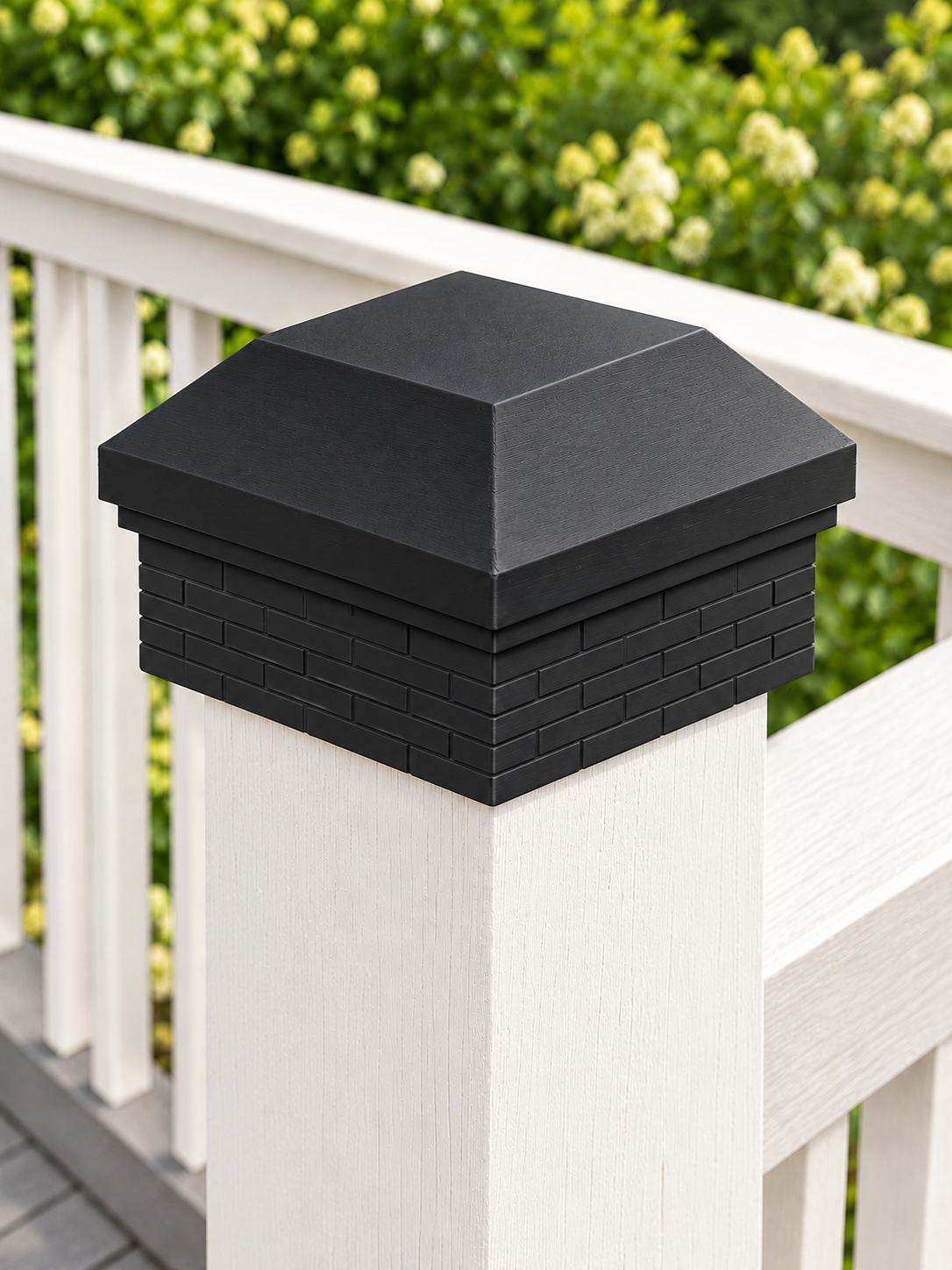 6x6 Post Cap – High Profile Roof with Brick Base – Black – Fits 5.5″ Posts