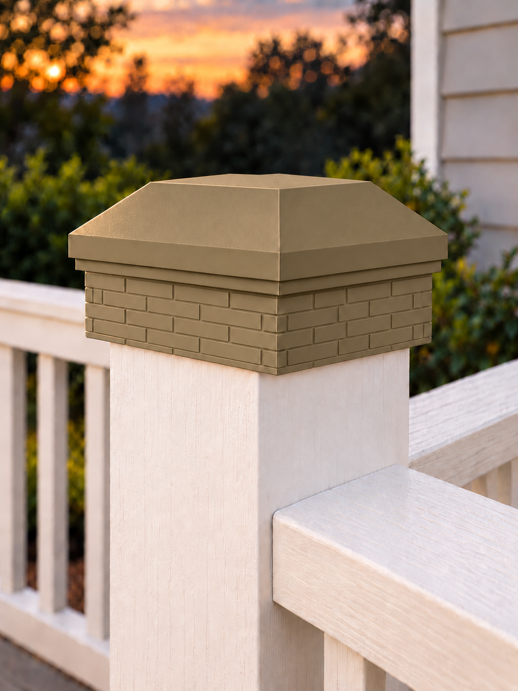 6x6 Post Cap – High Profile Roof with Brick Base – Olive Brown – Fits 5.5″ Posts