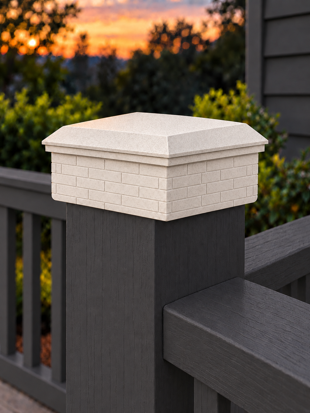 6x6 Post Cap – Low Profile Roof with Brick Base – Marble – Fits 6″ Posts