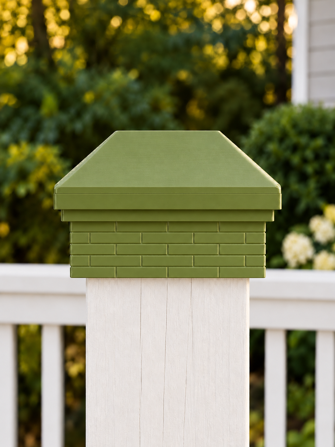4×4 Post Cap – High Profile Roof with Brick Base – Natural Green – Fits 4.5″ Posts