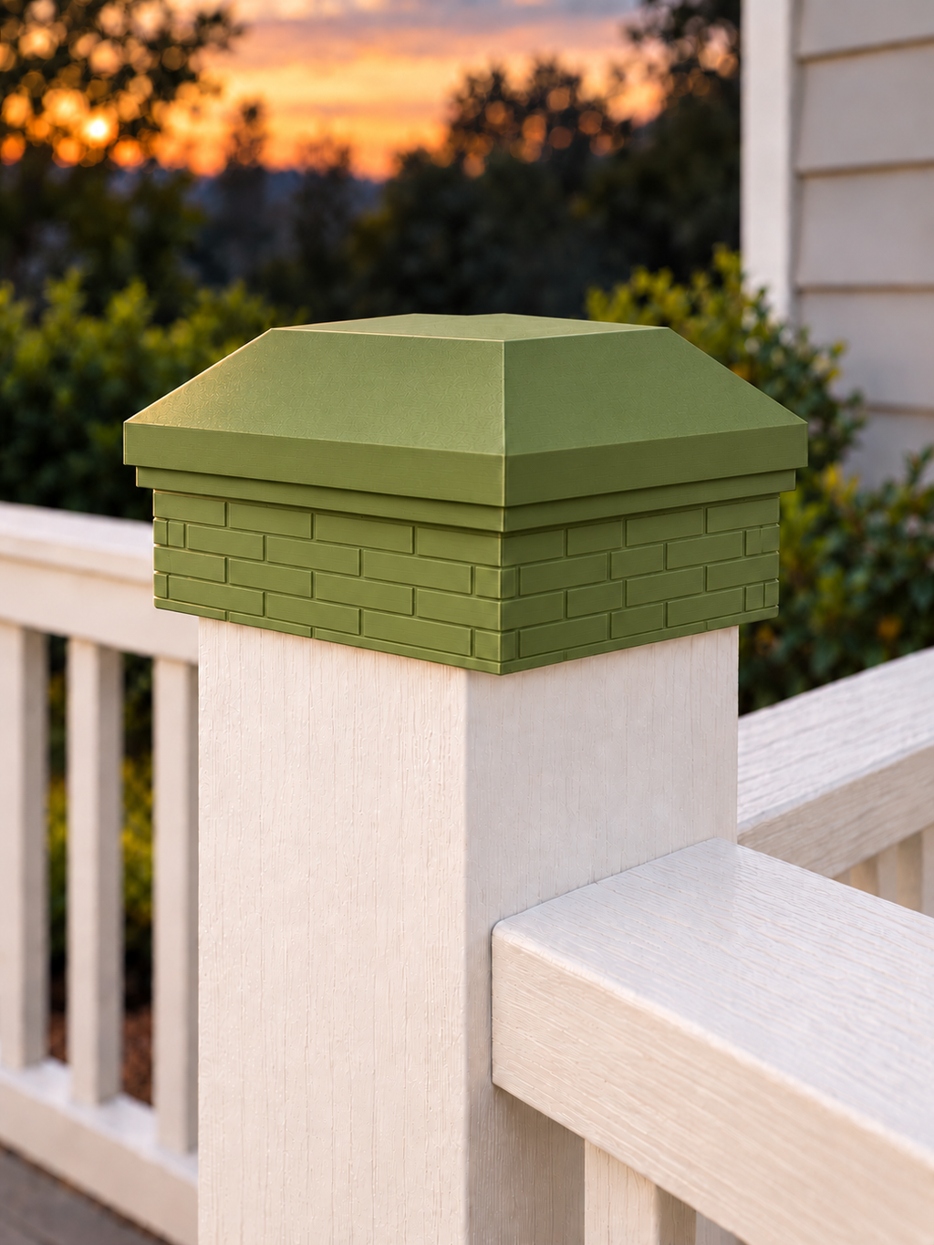 6x6 Post Cap – High Profile Roof with Brick Base – Natural Green – Fits 5.5″ Posts