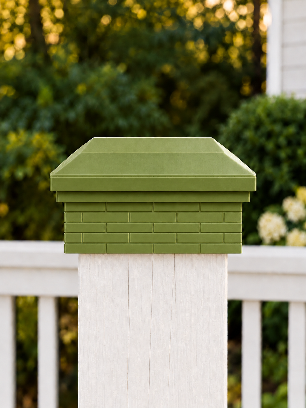4×4 Post Cap – Low Profile Roof with Brick Base – Natural Green – Fits 4.5″ Posts