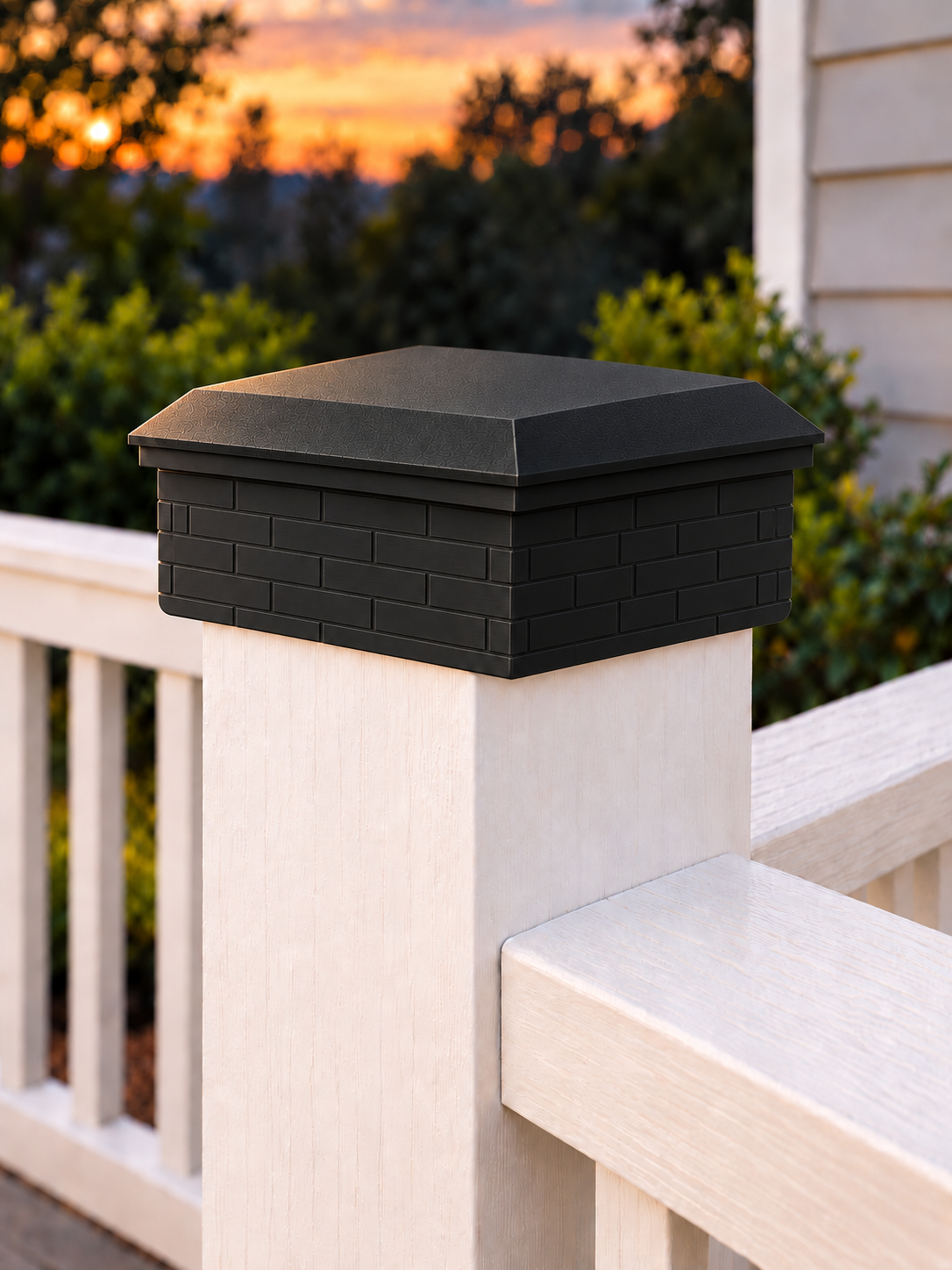 6x6 Post Cap – Low Profile Roof with Brick Base – Black – Fits 5.5″ Posts