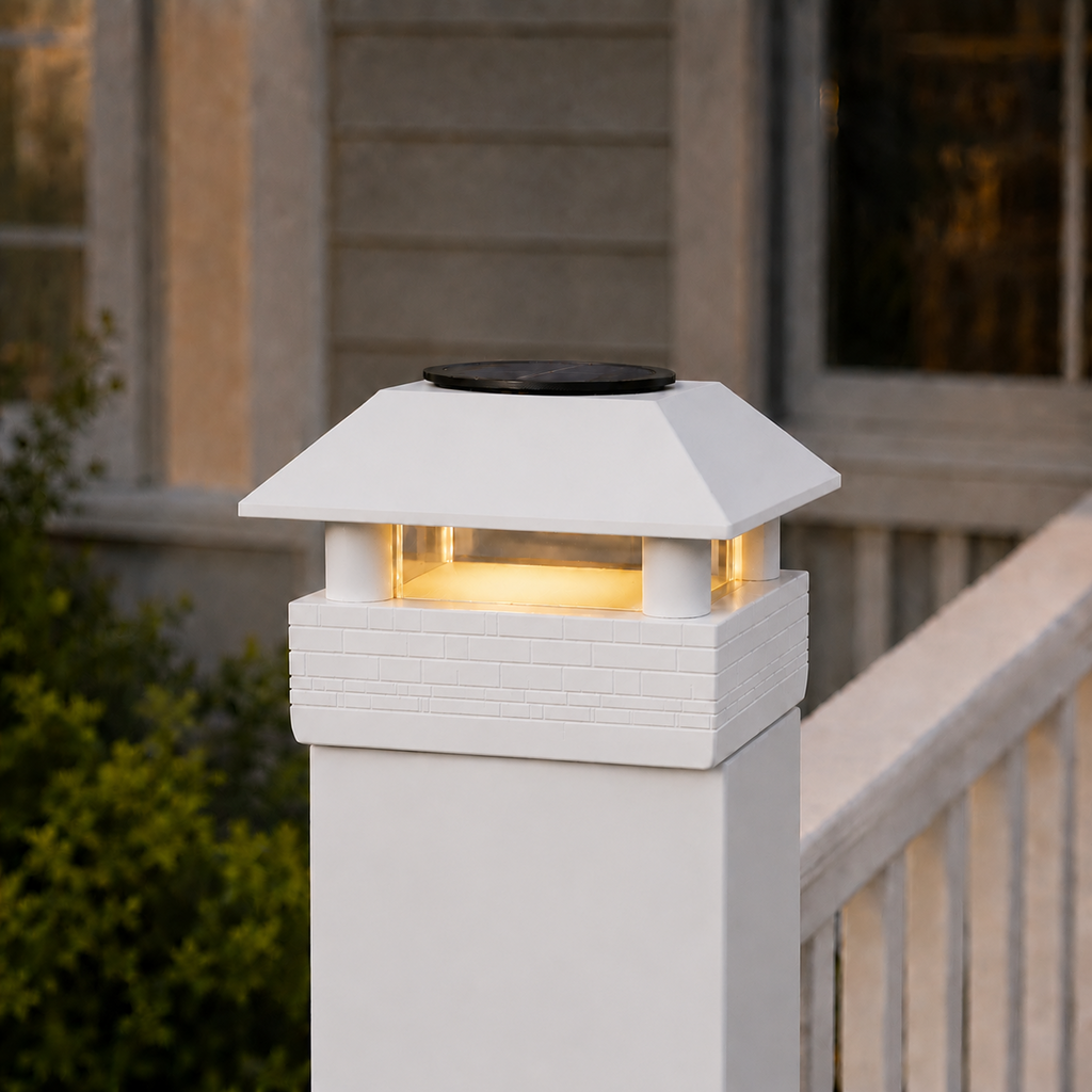 Round Column 4.5-Inch High-Profile Roof Solar Post Cap Mood Light – White